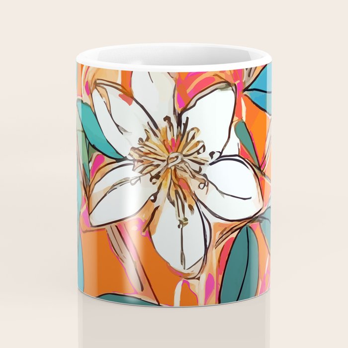 Orange Blossom Forest, Tropical Vintage Botanical Floral, Plants Garden Flowers Bloom Bohemian Colorful Vibrant Bright Boho Coffee Mug Gallery Image 4