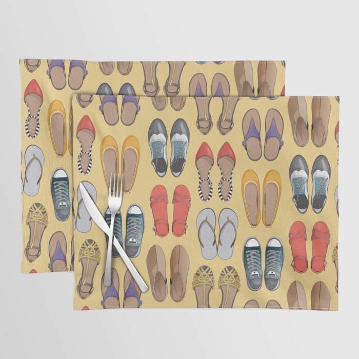 Hard choice // shoes on yellow background Placemat Gallery Image 1