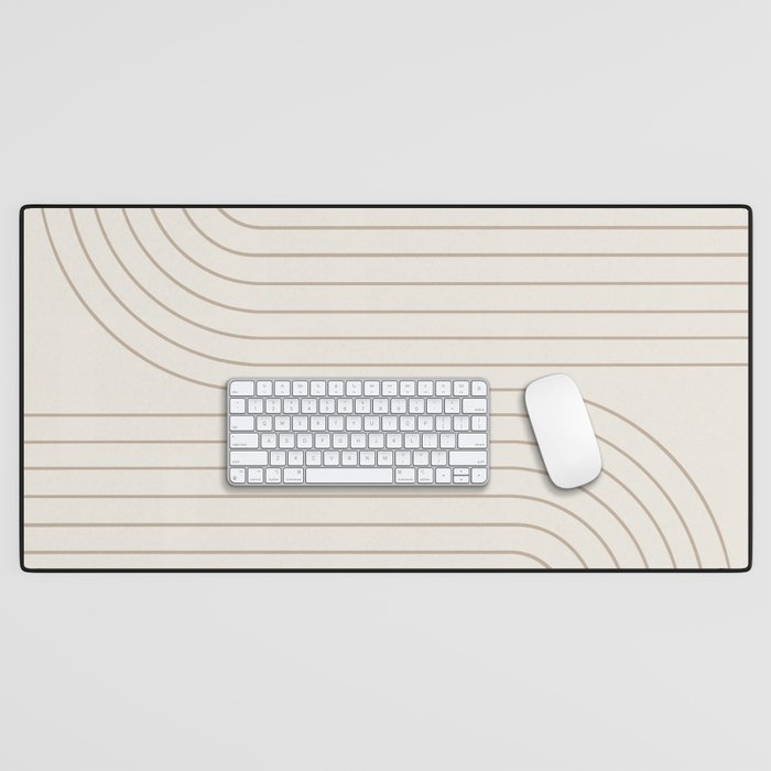Minimal Line Curvature V Natural Neutral Mid Century Modern Arch Abstract Desk Mat Gallery Image 1