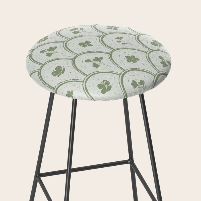 Rustic scallop floral block print - sage green pattern Stool Gallery Image 2