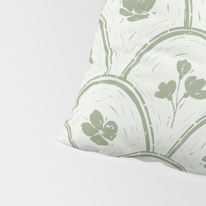 Rustic scallop floral block print - sage green pattern Pillow Sham Gallery Image 4