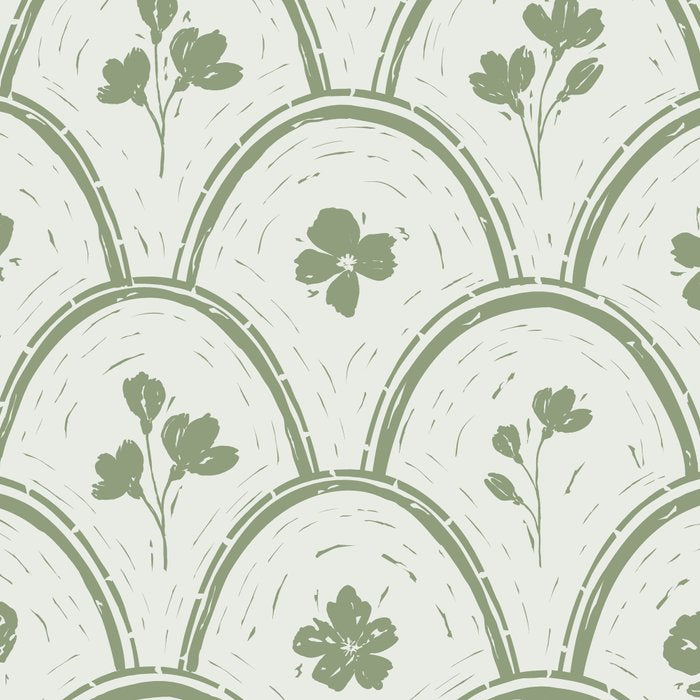 Rustic scallop floral block print - sage green pattern Coffee Mug Gallery Image 2