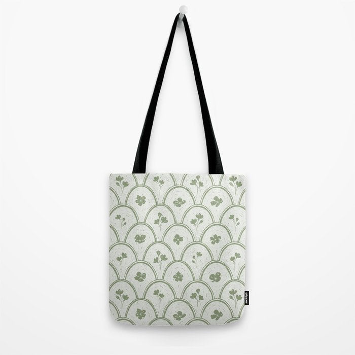 Rustic scallop floral block print - sage green pattern Tote Bag Gallery Image 2