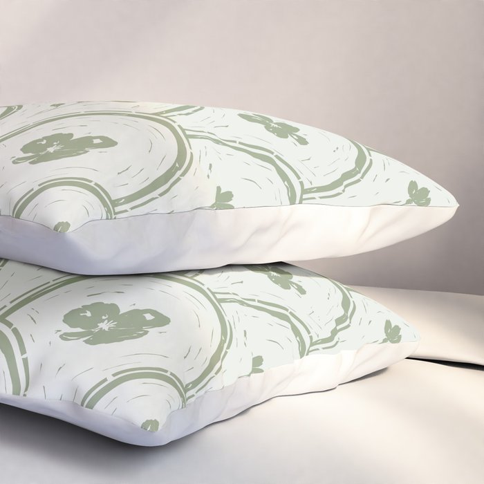 Rustic scallop floral block print - sage green pattern Pillow Sham Gallery Image 3