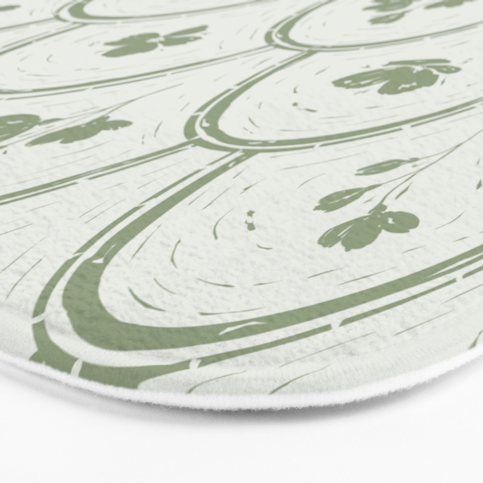 Rustic scallop floral block print - sage green pattern Bath Mat Gallery Image 3