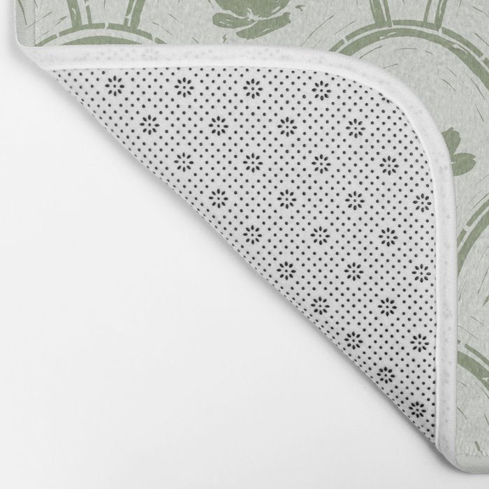 Rustic scallop floral block print - sage green pattern Bath Mat Gallery Image 2