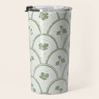 Rustic scallop floral block print - sage green pattern Travel Mug Gallery Image 3