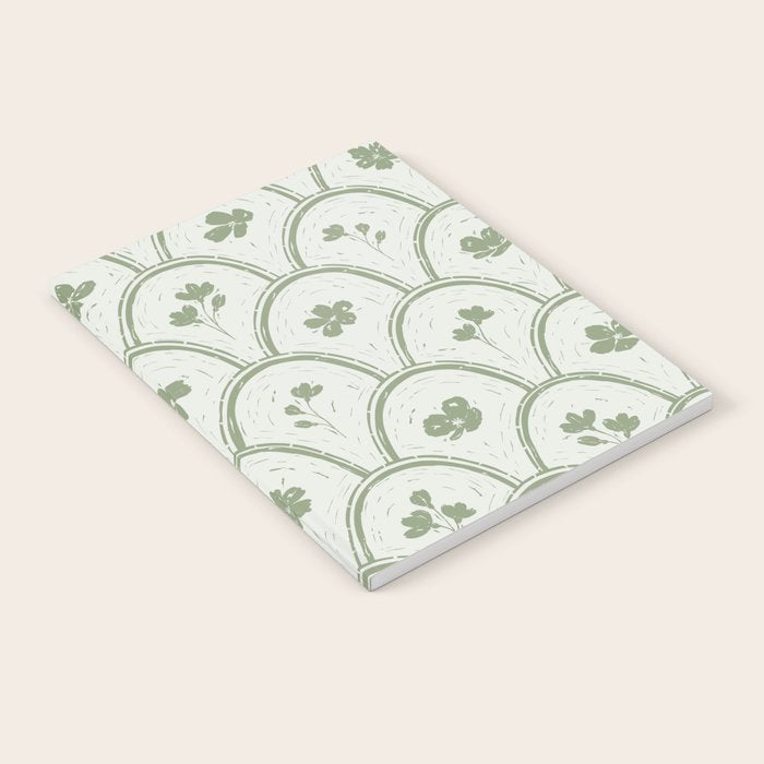 Rustic scallop floral block print - sage green pattern Notebook Gallery Image 2