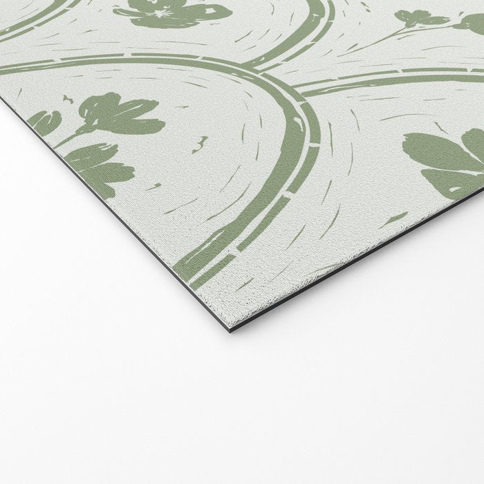 Rustic scallop floral block print - sage green pattern Welcome Mat Gallery Image 2