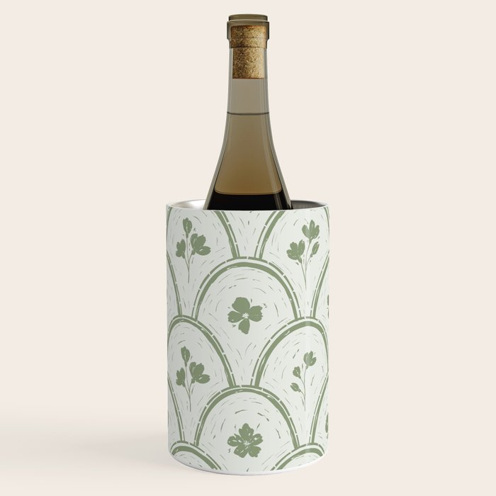 Rustic scallop floral block print - sage green pattern Wine Chiller Gallery Image 1