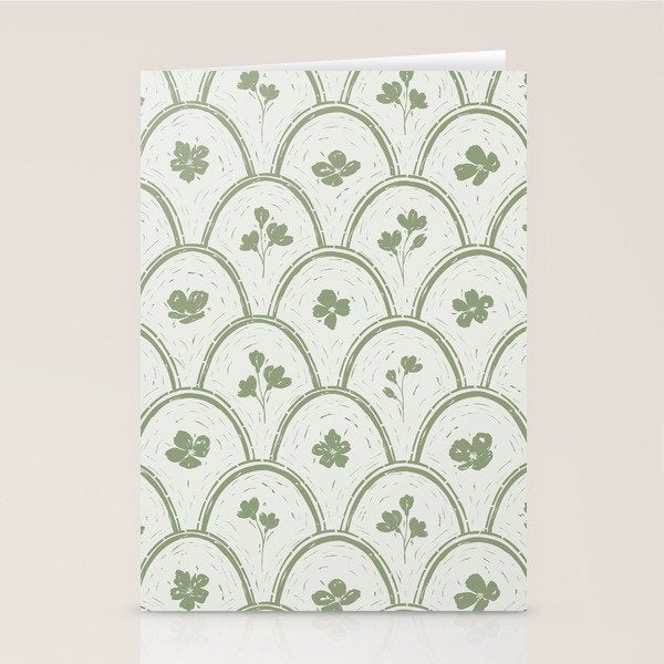 Rustic scallop floral block print - sage green pattern Stationery Card Gallery Image 2