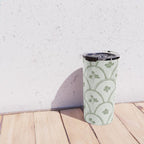 Rustic scallop floral block print - sage green pattern Travel Mug Gallery Image 4