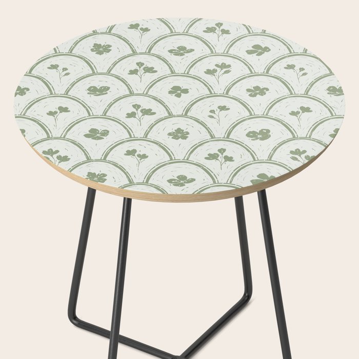 Rustic scallop floral block print - sage green pattern Side Table Gallery Image 2