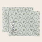 Rustic scallop floral block print - sage green pattern Placemat Gallery Image 1