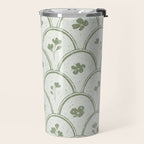 Rustic scallop floral block print - sage green pattern Travel Mug Gallery Image 2