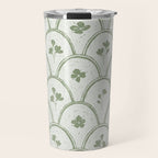 Rustic scallop floral block print - sage green pattern Travel Mug Gallery Image 1