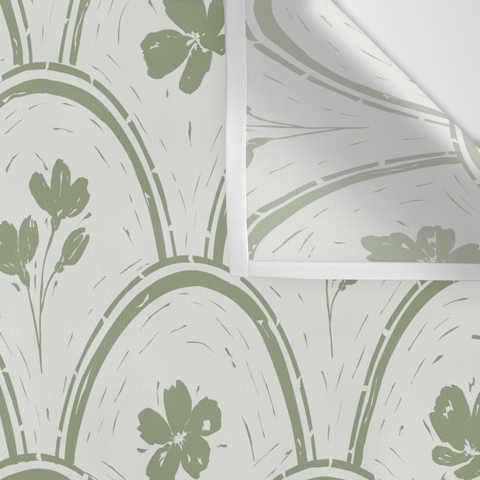 Rustic scallop floral block print - sage green pattern Wall Tapestry Gallery Image 3