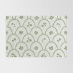 Rustic scallop floral block print - sage green pattern Rug Gallery Image 2