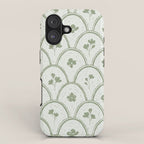 Rustic scallop floral block print - sage green pattern iPhone Case Gallery Image 1