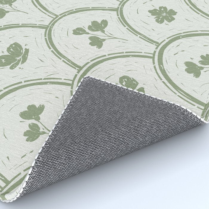 Rustic scallop floral block print - sage green pattern Rug Gallery Image 4