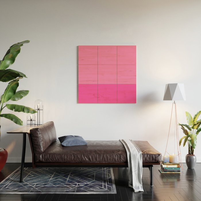Hot Pink Color Block Minimalist Maximalist Solid Stripe Pattern Wood Wall Art Gallery Image 2