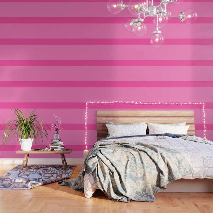 Hot Pink Color Block Minimalist Maximalist Solid Stripe Pattern Wallpaper Gallery Image 3