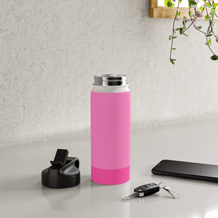 Hot Pink Color Block Minimalist Maximalist Solid Stripe Pattern Water Bottle Gallery Image 4