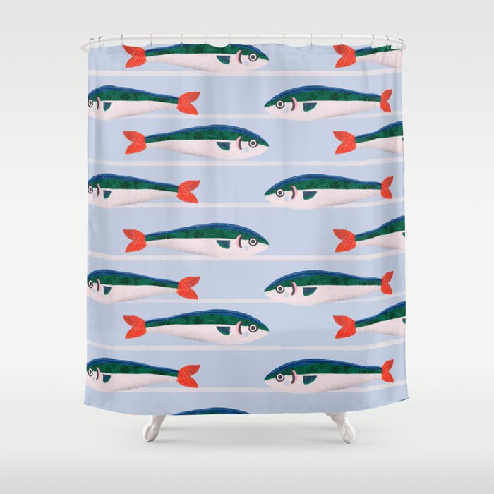 Large Sardines Pattern Shower Curtain Gallery Image 1