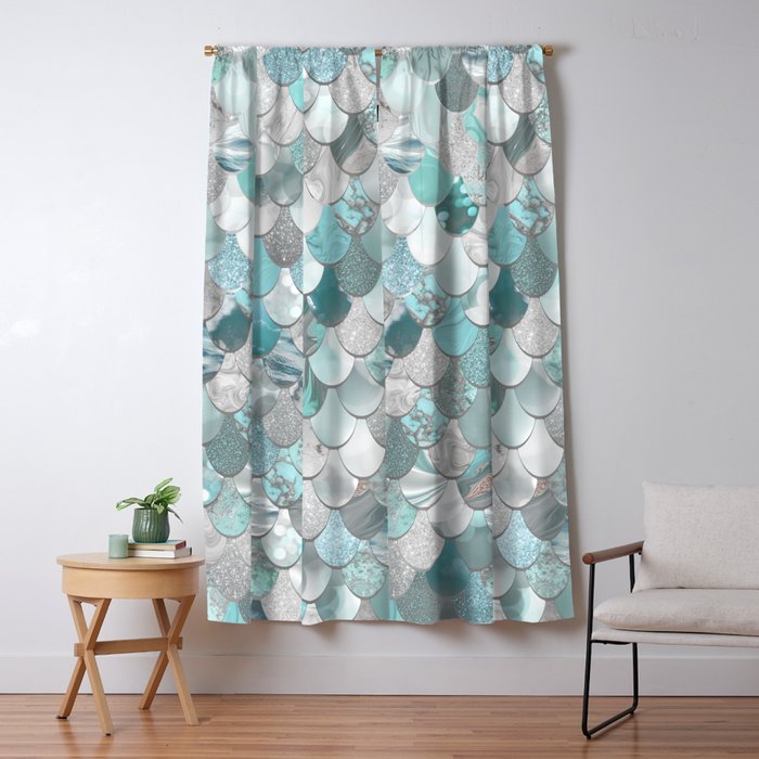 Mermaid Aqua and Grey Window Curtain Gallery Image 1