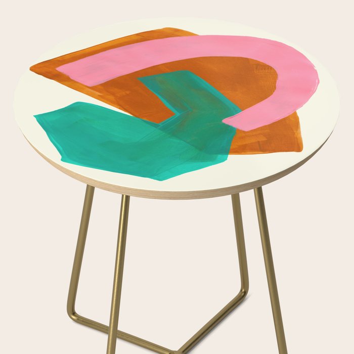 Ochre Pink Marine Green Fun Colorful Mid Century Modern Abstract Painting Shapes Pattern Side Table Gallery Image 2