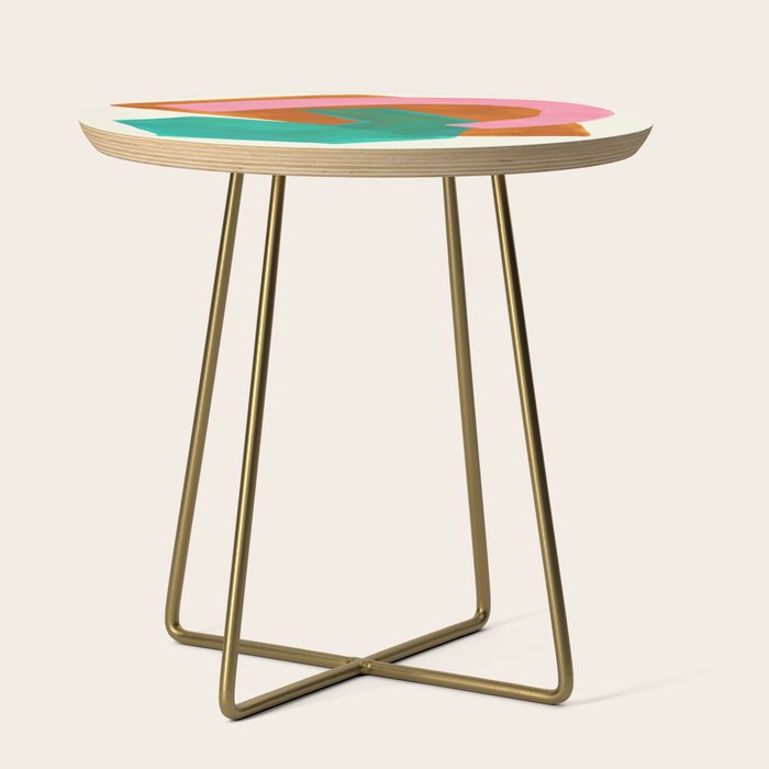 Ochre Pink Marine Green Fun Colorful Mid Century Modern Abstract Painting Shapes Pattern Side Table Gallery Image 1