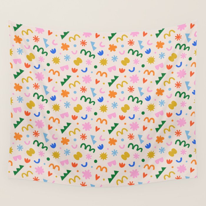 Fun colorful abstract organic shape art pattern Wall Tapestry Gallery Image 1