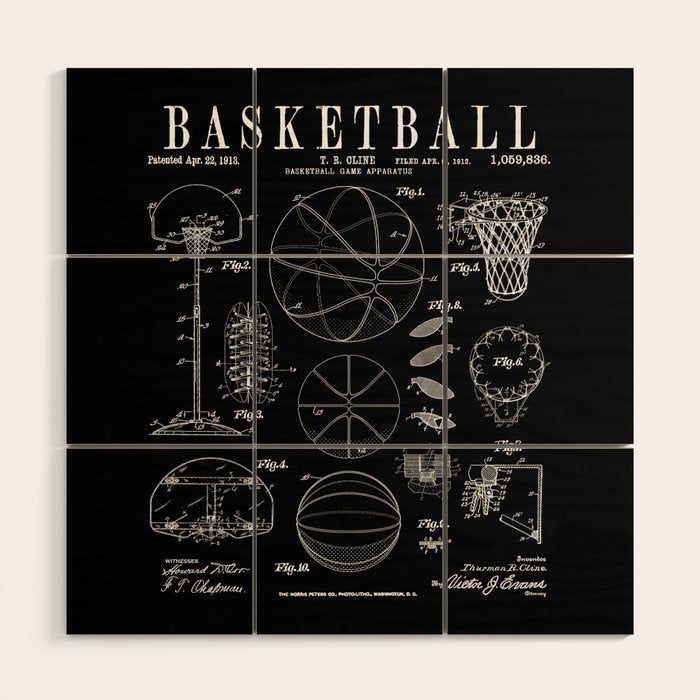 Basketball Old Vintage Patent Drawing Print Wood Wall Art Gallery Image 1