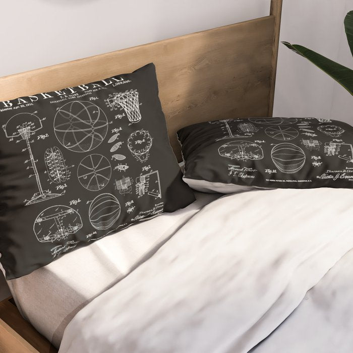 Basketball Old Vintage Patent Drawing Print Pillow Sham Gallery Image 2