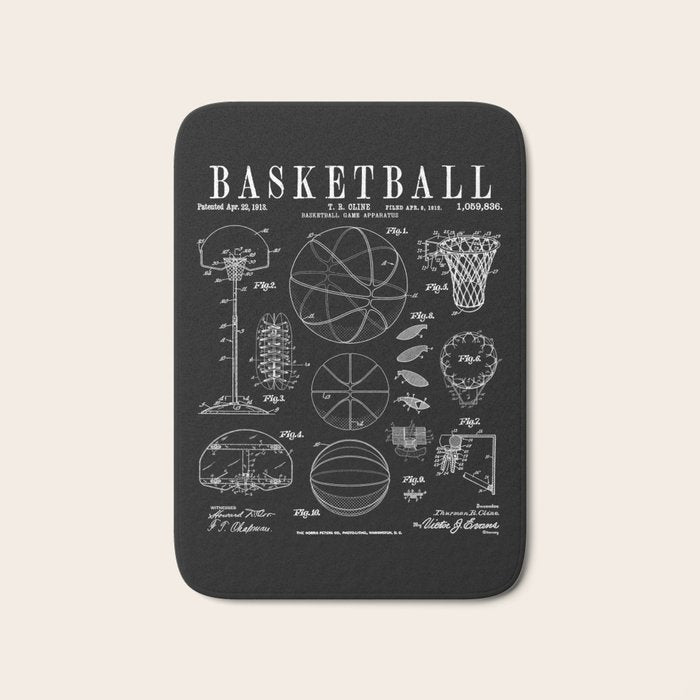 Basketball Old Vintage Patent Drawing Print Bath Mat Gallery Image 1