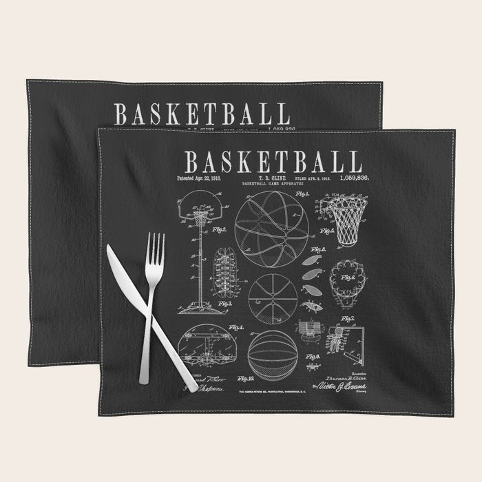 Basketball Old Vintage Patent Drawing Print Placemat Gallery Image 1