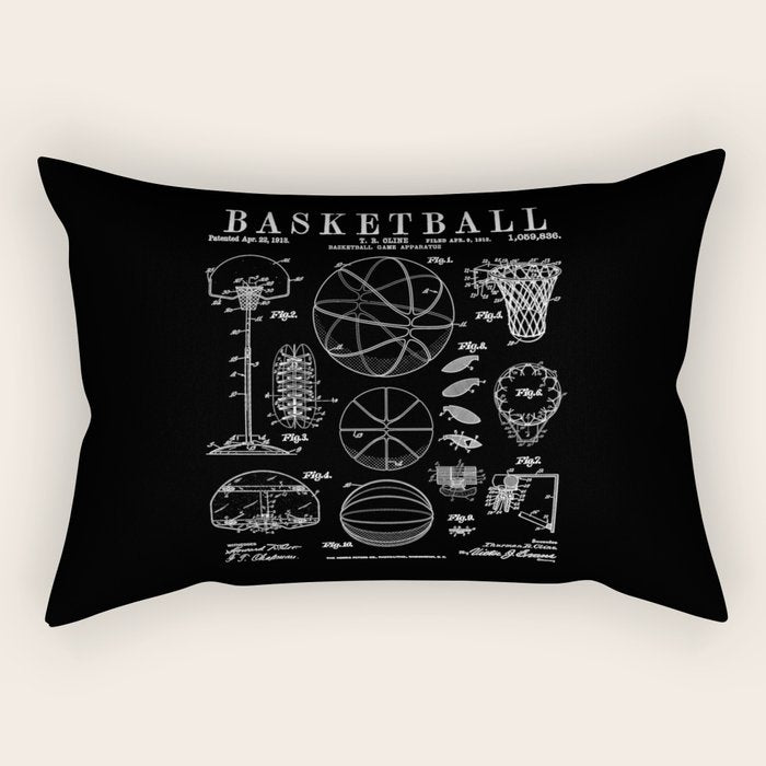 Basketball Old Vintage Patent Drawing Print Rectangular Pillow Gallery Image 1