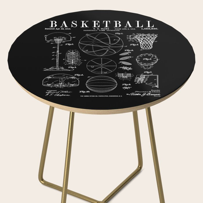 Basketball Old Vintage Patent Drawing Print Side Table Gallery Image 2