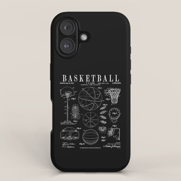 Basketball Old Vintage Patent Drawing Print iPhone Case Gallery Image 1