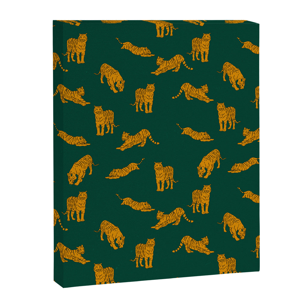 Animal Print - Tigers on Dark Olive Green Retro Texture Canvas Print Gallery Image 6