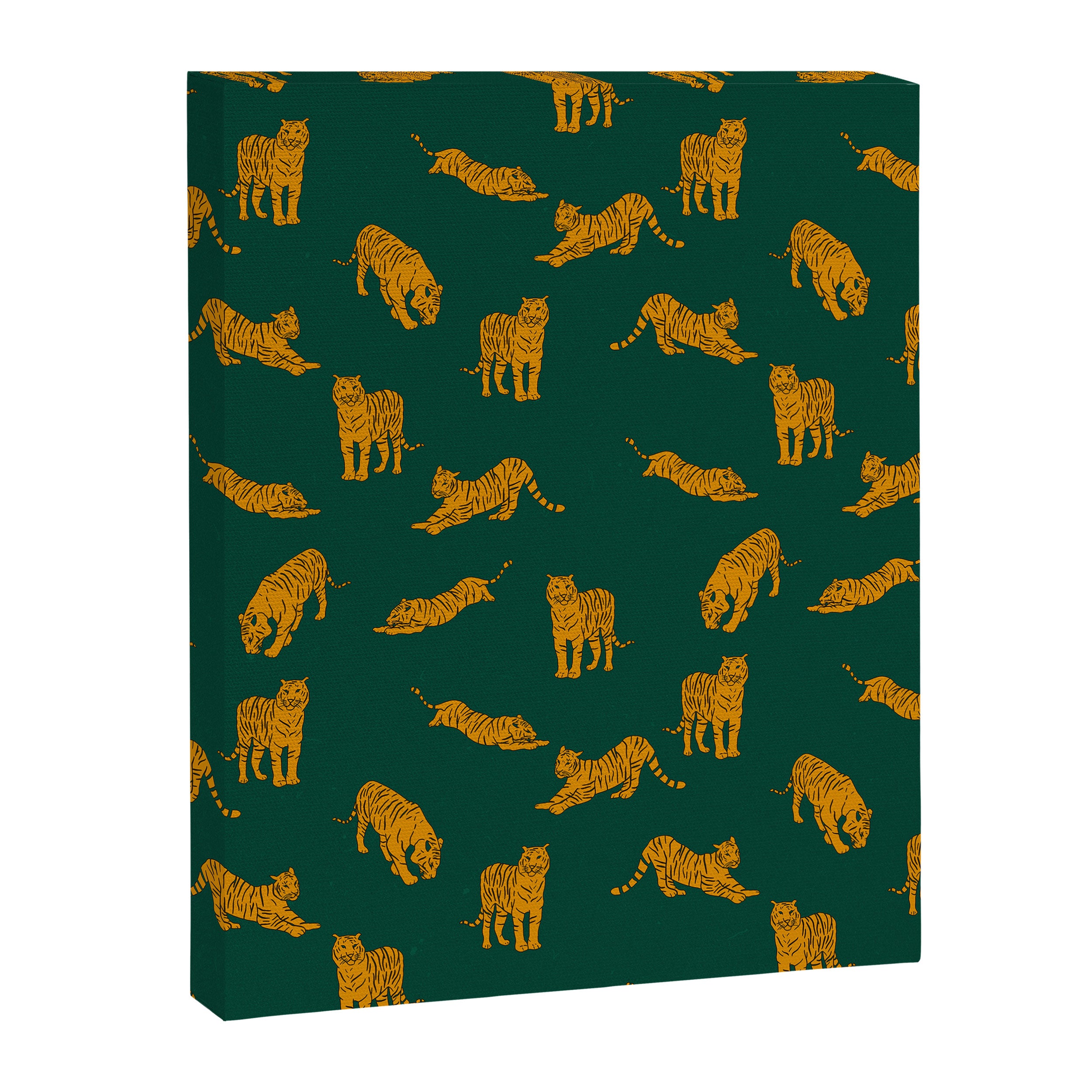 Animal Print - Tigers on Dark Olive Green Retro Texture Canvas Print Gallery Image 6