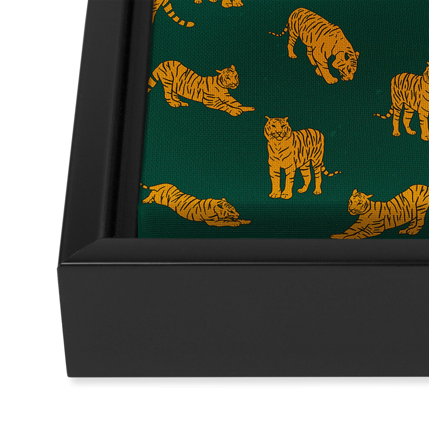 Animal Print - Tigers on Dark Olive Green Retro Texture Framed Canvas Print Gallery Image 3