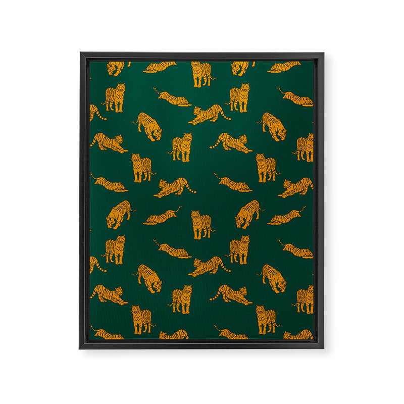 Animal Print - Tigers on Dark Olive Green Retro Texture Framed Canvas Print Gallery Image 6
