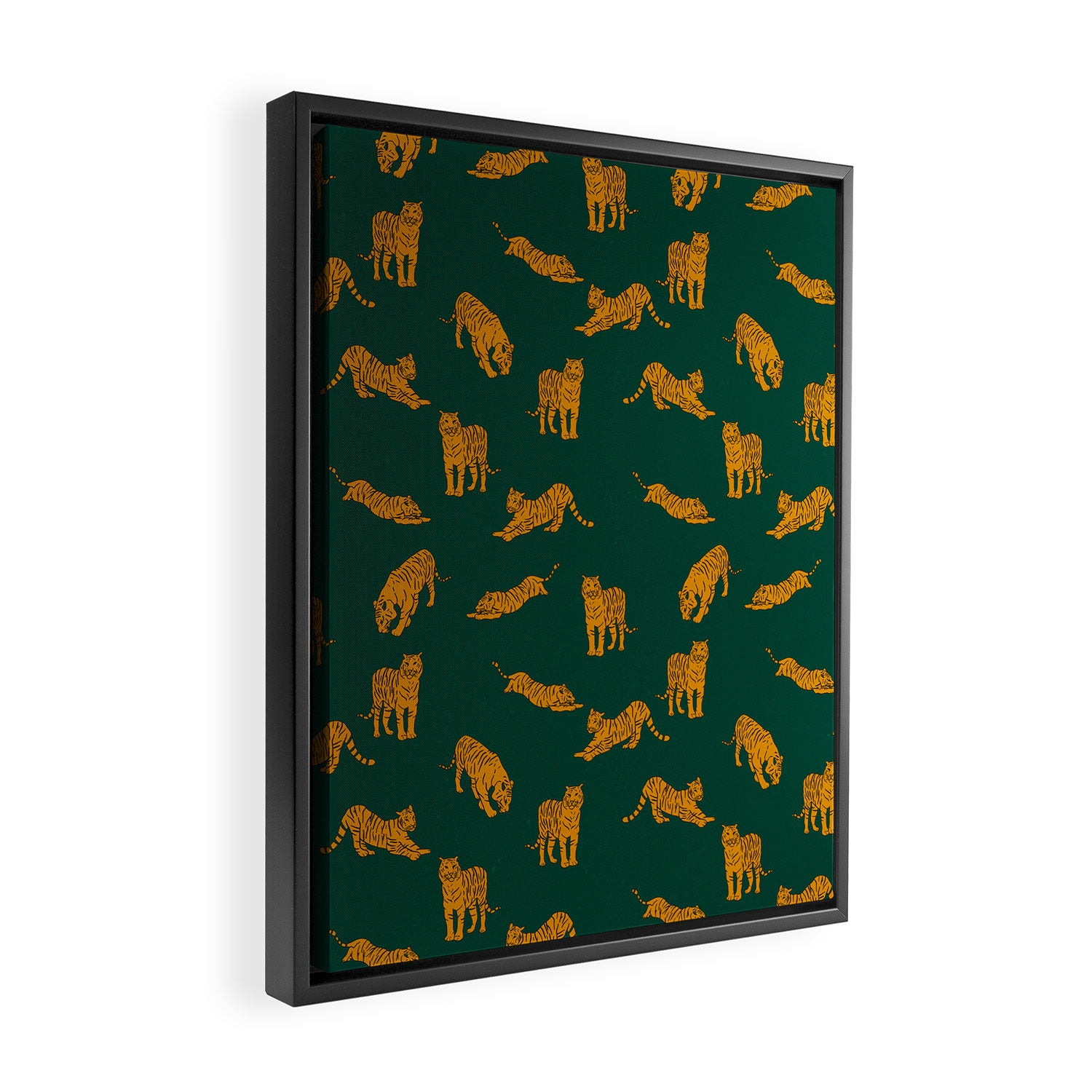 Animal Print - Tigers on Dark Olive Green Retro Texture Framed Canvas Print Gallery Image 2