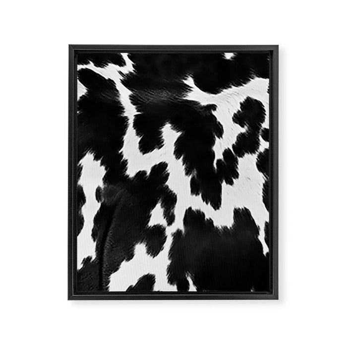 Black and White Rustic Cow Print Framed Canvas Print Gallery Image 1
