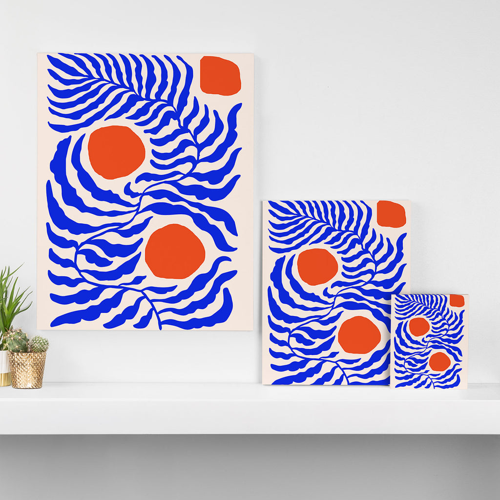 Blue and Orange Abstract Leaf Canvas Print Gallery Image 3