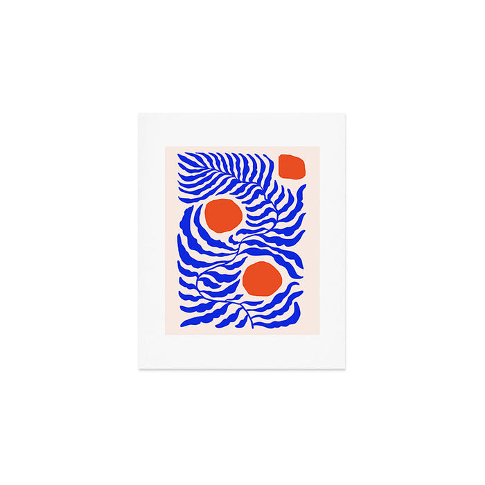 Blue and Orange Abstract Leaf Art Print Gallery Image 1
