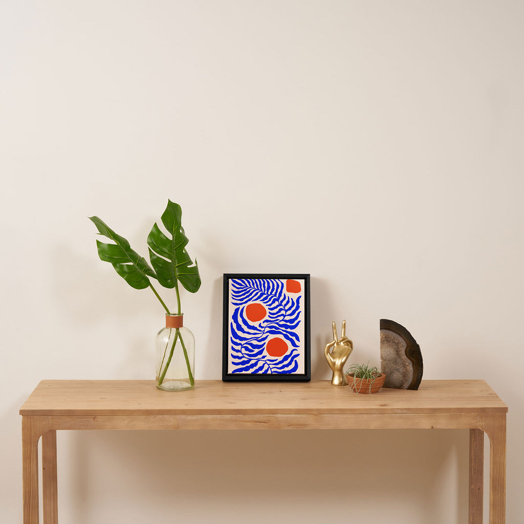 Blue and Orange Abstract Leaf Framed Canvas Print Gallery Image 4