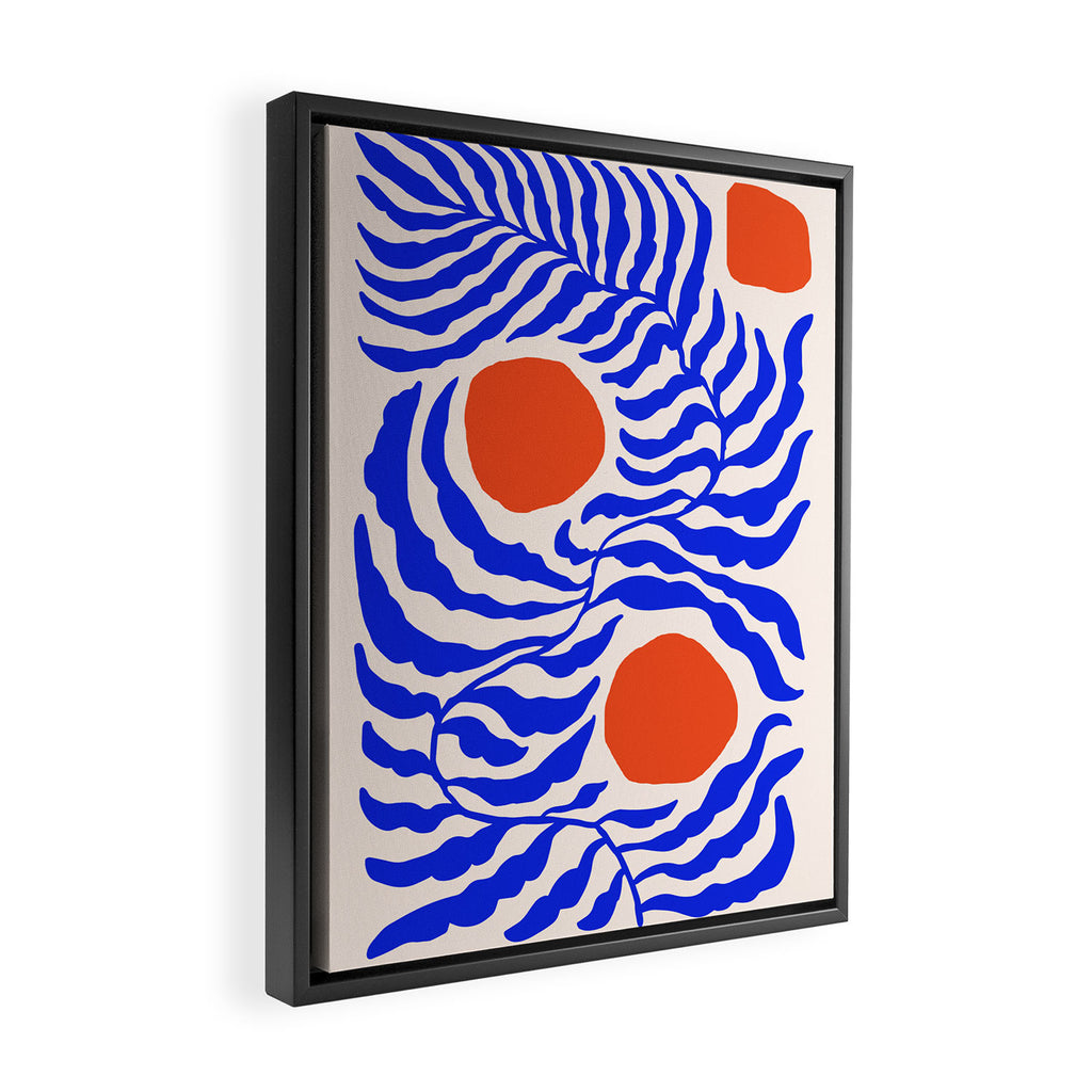 Blue and Orange Abstract Leaf Framed Canvas Print Gallery Image 2