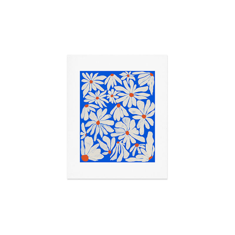 Boho Daisies on Indigo Blue Art Print Gallery Image 1